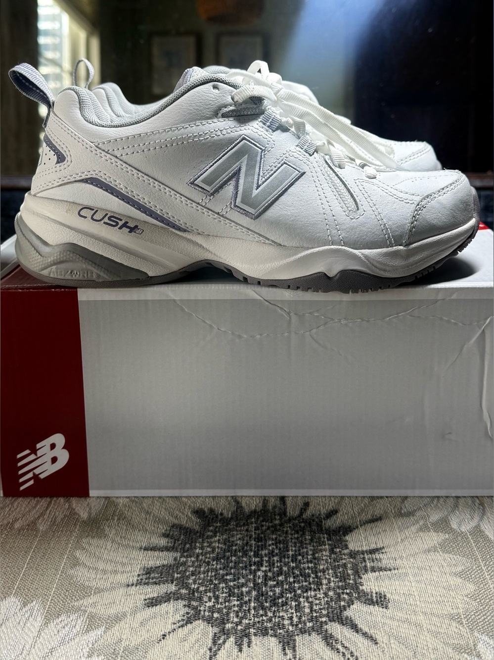 New Balance White and Purple Cush+ Walking Sneakers